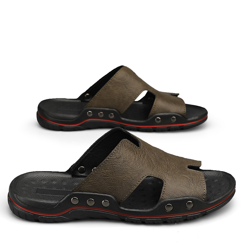 Men's Designer Shoes Slippers Leather Summer Outside Sandals Big Size 39-48 Beach Slippers Anti-slip Casual Slide Mens Shoes Big Size 38-48