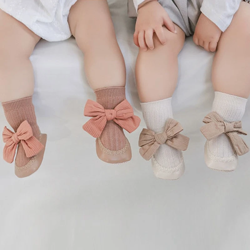 Cute Big Bowknot Baby Girls Toddler Shoes Soft Sole Glue Dot Non-slip Floor Socks Skin-friendly Newborn Baby Socks 6-18 Months