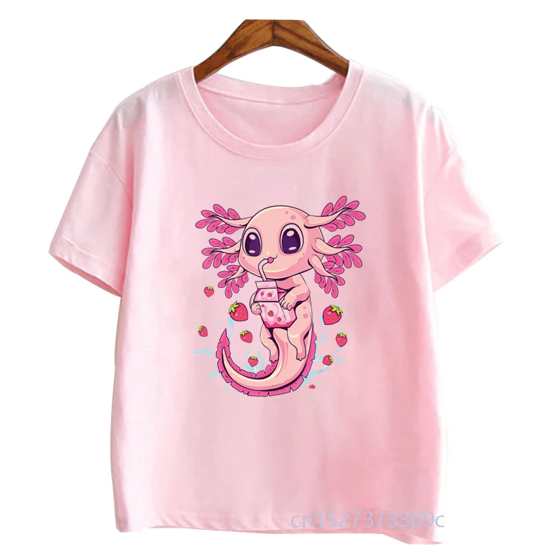 Cute Pink Axolotl new Print Toddler Girl Tshirts 2025 Comfy Versatile Summer Streetwear Kids Clothes Children's Pink T-shirt