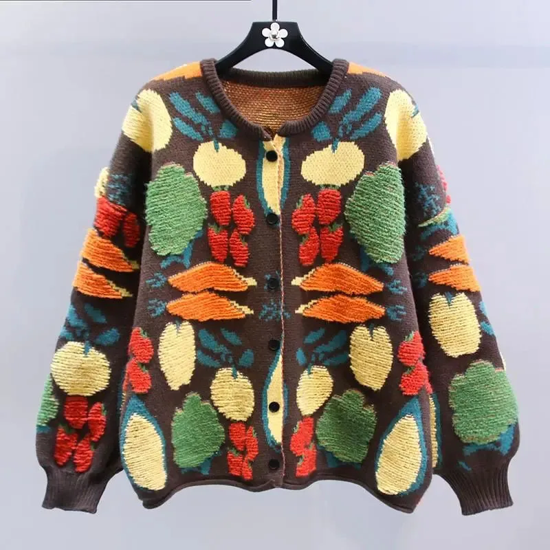 Autumn Vintage Knitwear Sweater Women Winter Thicken O Neck Women Sweater Coat Casual Outwear Cardigan Jacket Woman clothing