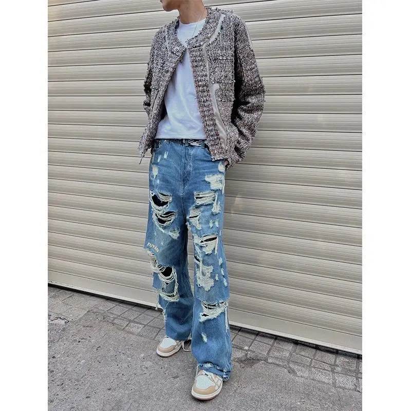 Y2K Ripped Jeans Men's American Style High Street Washed new Jeans Women's Hip-hop 2025 Loose Wide-leg Pants Straight Ins Trousers 2023