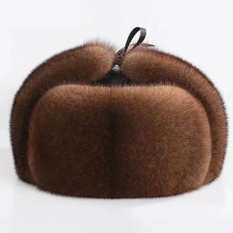 Winter Faux Mink Fur Bomber Hat Thicken Warm Plush Earflap Caps for Man Dad Grandpa Outdoor Windproof Earmuff Russian Bonnet Hat