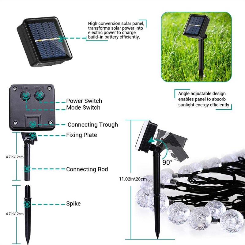 Outdoor Solar String Light 60 LED 8 Modes Crystal Ball/Star Lights Waterproof Solar Powered Twinkle Decor Lamp for Party Patio