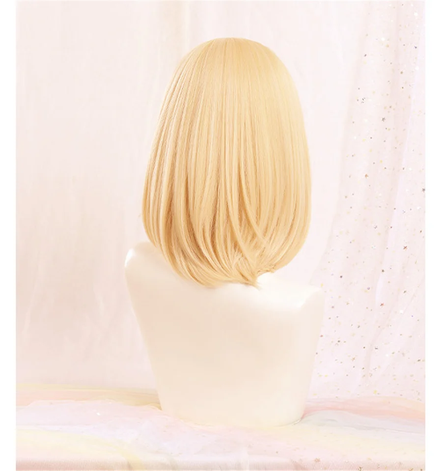 Moving Howl's Castle Anime Wizard Howl Cosplay Short Blonde Yellow Hair Wig Cosplay Ring Earring Wig Necklace + a wig cap + smile + +