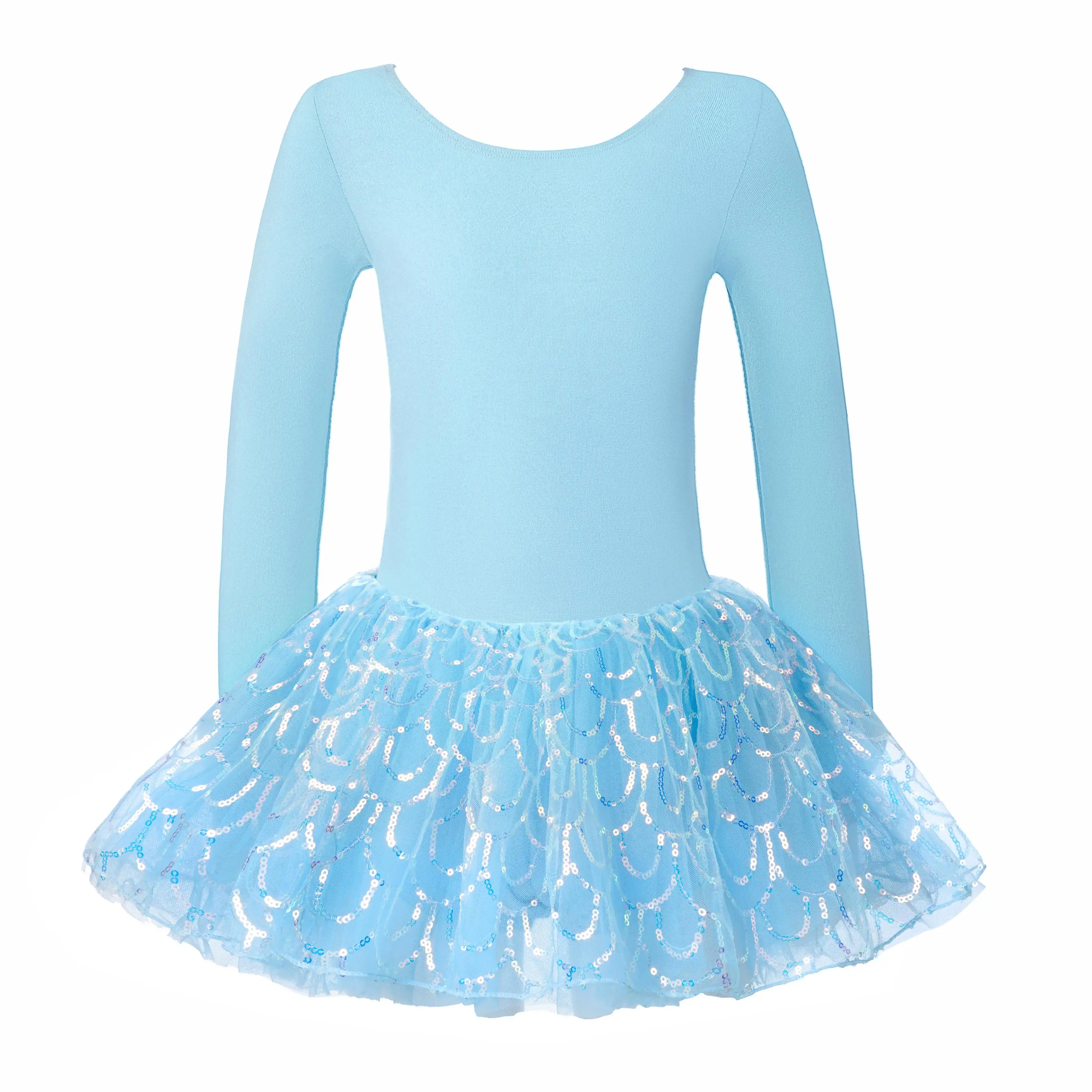Girls Dance Tutu Leotard for Ballet Long Sleeve Sparkly Sequins Dance Dress
