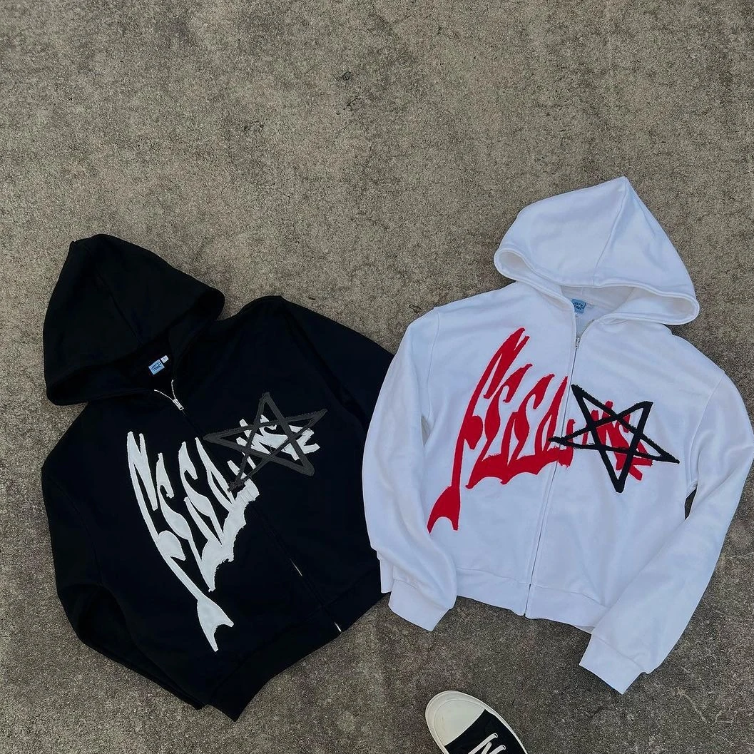 New American men letter printed hooded sweatshirt Y2k autumn and winter high street street couple hooded loose jacket