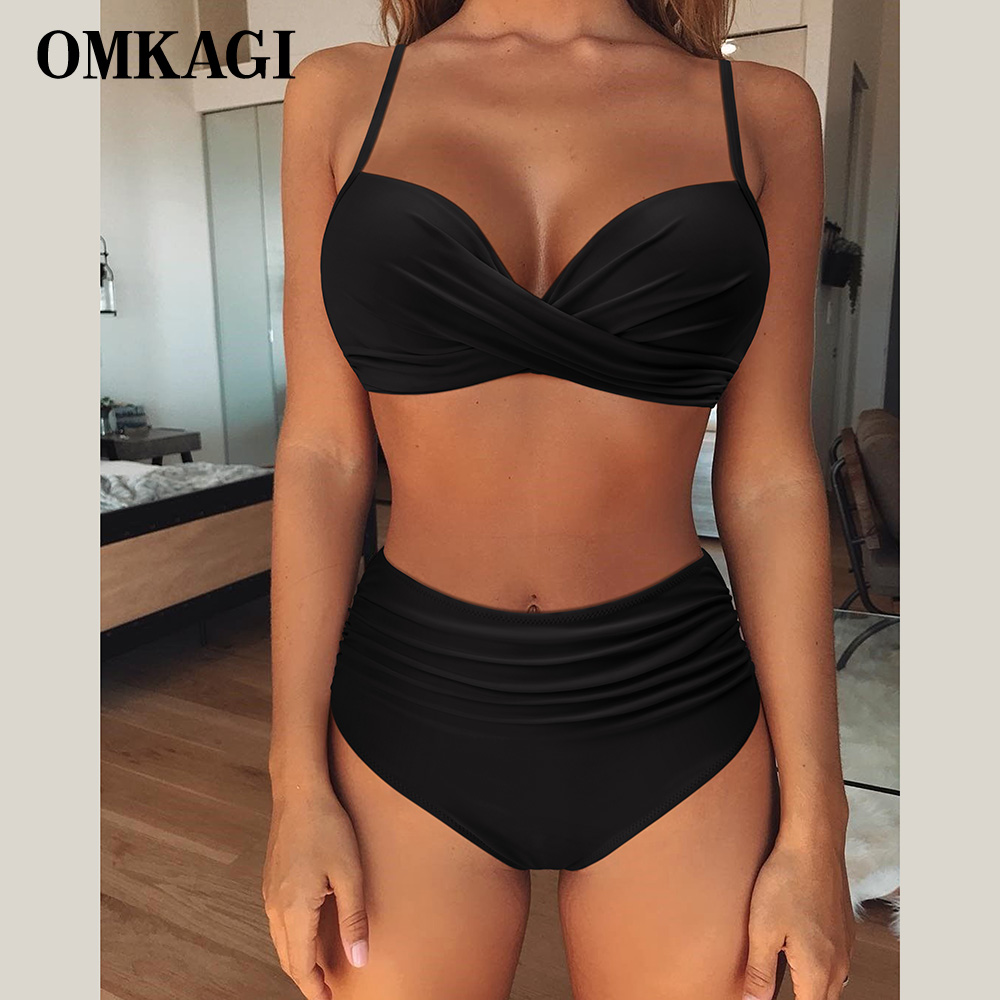 OMKAGI High Waist Bikini 2023 Women's Sexy Swimsuit Bikini Set Swimsuit Solid Srting Bathing Suit Print Push Up Swimwear Women