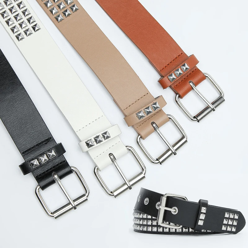 New Square Bead Rivet Belt Metal Pyramid Belt Men And Women Punk Hardware Jeans Belt PU Leather Designer Belt Woman Belts