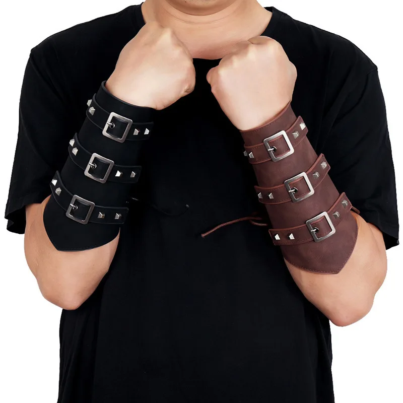 Unisex Leather 2025 Gauntlet Wide Bracer Arm Armor Wristband Protector Cuff String new Steampunk Bangle Buckle Bracers Cosplay Prop Decor