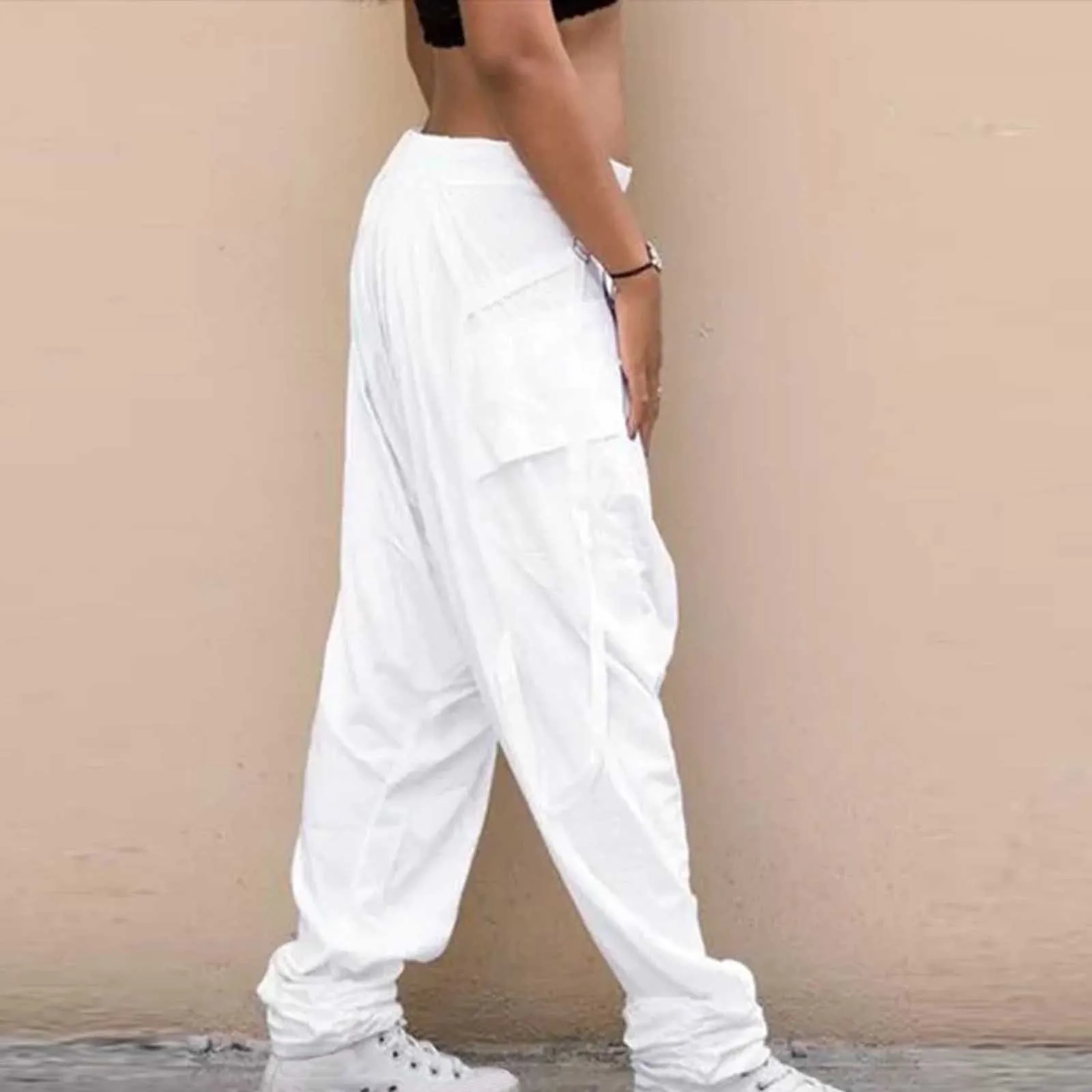 Men's Casual Elastic Waist Baggy Trousers Long Harem Pants Boho Low Rise Drop Crotch Retro Print Loose Trouser Men Clothing 2024