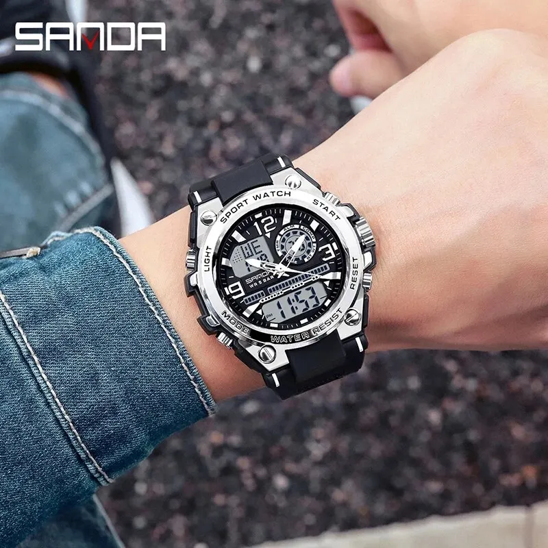 Brand Top 2024 SANDA Men's Watches 5ATM Waterproof Sport Military Wristwatch Quartz Watch for Men Clock Relogio Masculino smile