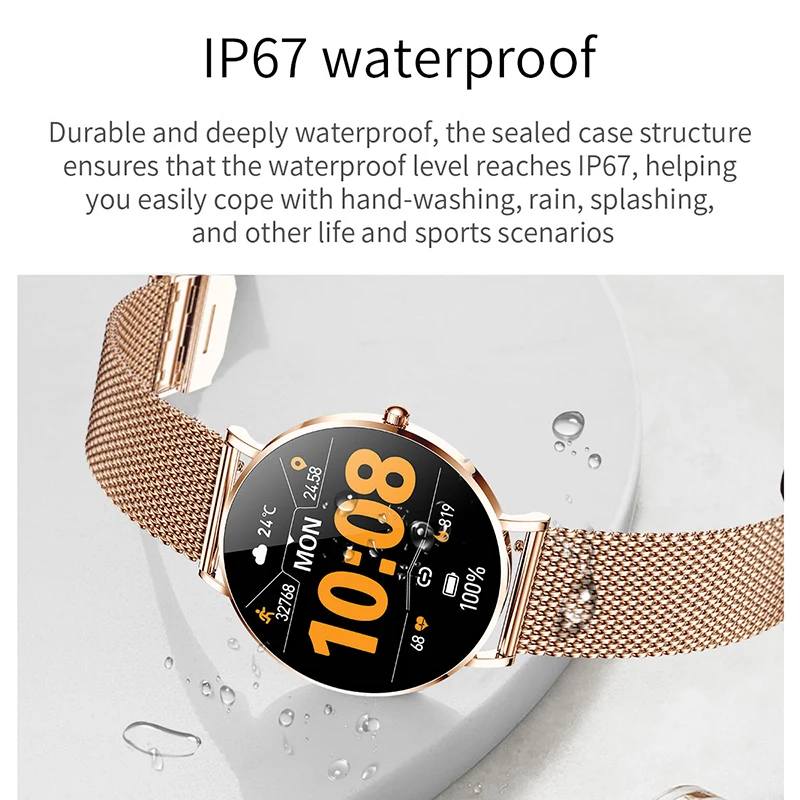 2022 New Ultra Thin Smart Watch Women 1.36" AMOLED 360*360 HD Pixel Display Always Show Time Call Reminder Smartwatch Ladies+Box
