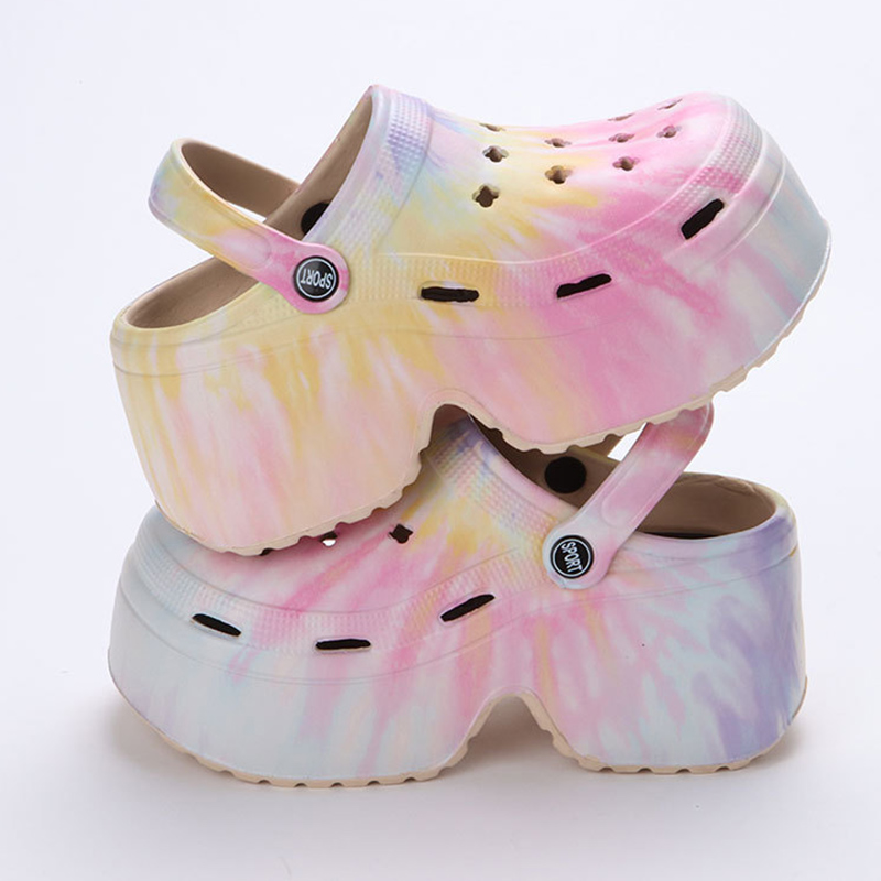 Chunky Platform Sandals for Women with Closed Toe-Colorful Wedge Heel Clogs Slippers for Beach Comfort and Stylish Hollow Out Design