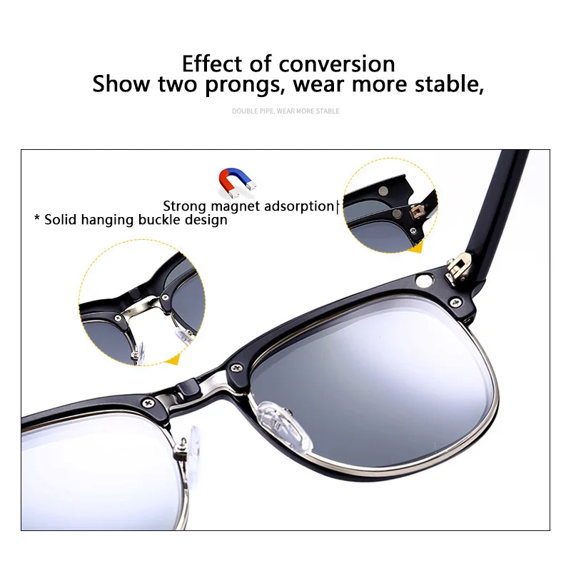 2218 2 IN 1 Magnetic Polarized Clip On Sunglasses Women Men Classic Plastic Frame For Night Driving Sunglasses UV400