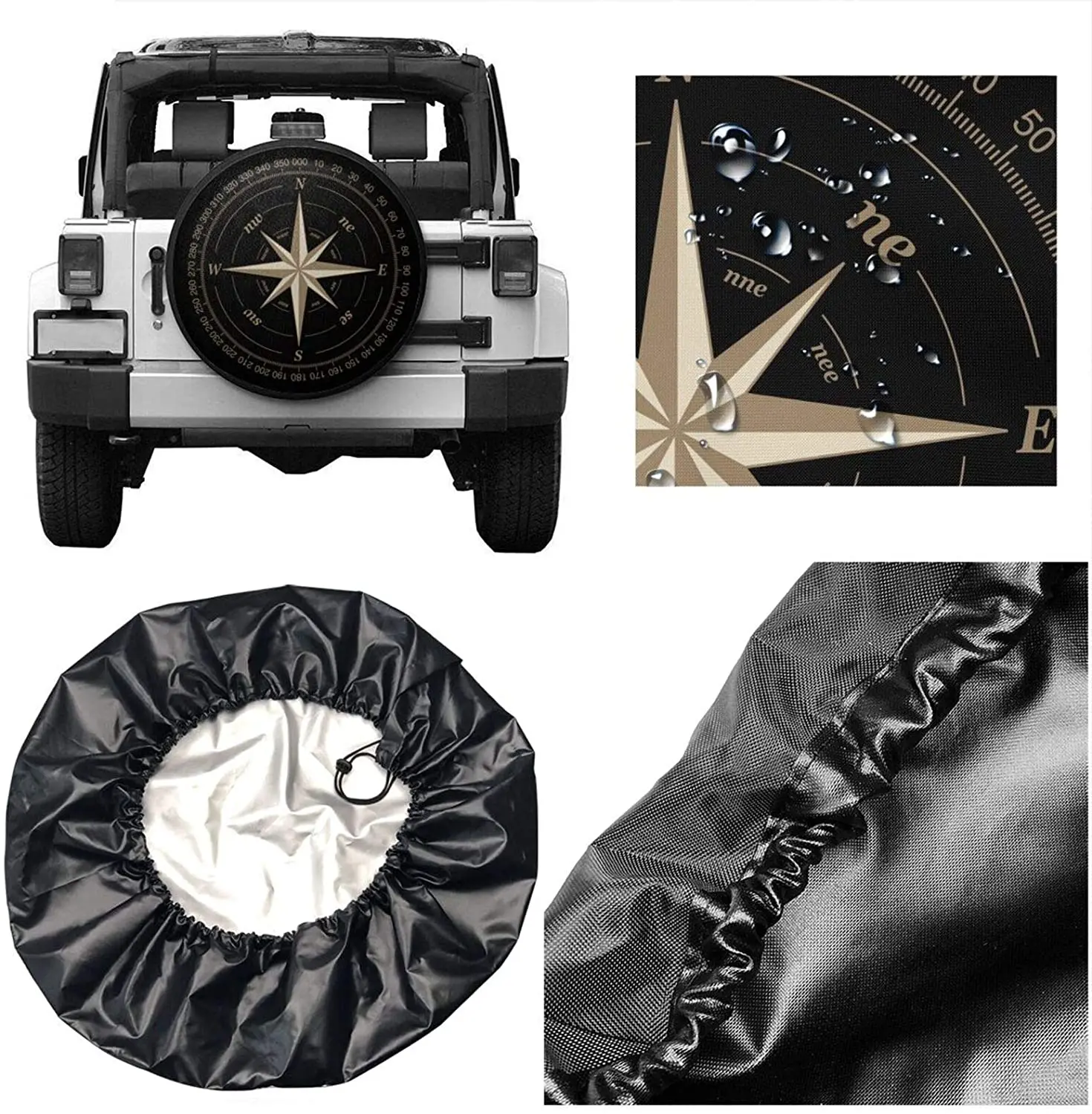 Compass Rose Black Spare Tire Cover UV Sun Wheel Covers Fit for Trailer RV SUV and Many Vehicle Inch