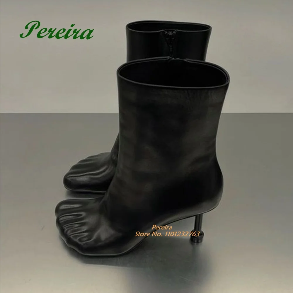 Black Leather new Five-finger 2025 Ankle Boots Strange Style Side Zipper Short Booties 2023 New Designer Party Runway Shoes Elegant Sexy