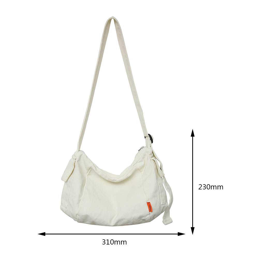 Female Canvas Fabric Hobo Soft Slouchy Shoulder Bag Y2K Student Leisure Medium Size School Book Laptop Pouch Messenger Side Bag