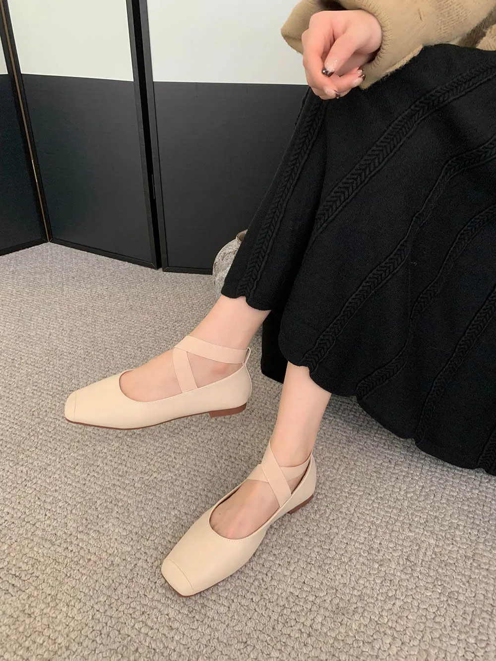 Square Toe Women Loafers Ballet Dance Shoes Flat Low Heels Arrivals Black Beige Khaki Brown Dress Sandals Pumps Size 39 240321
