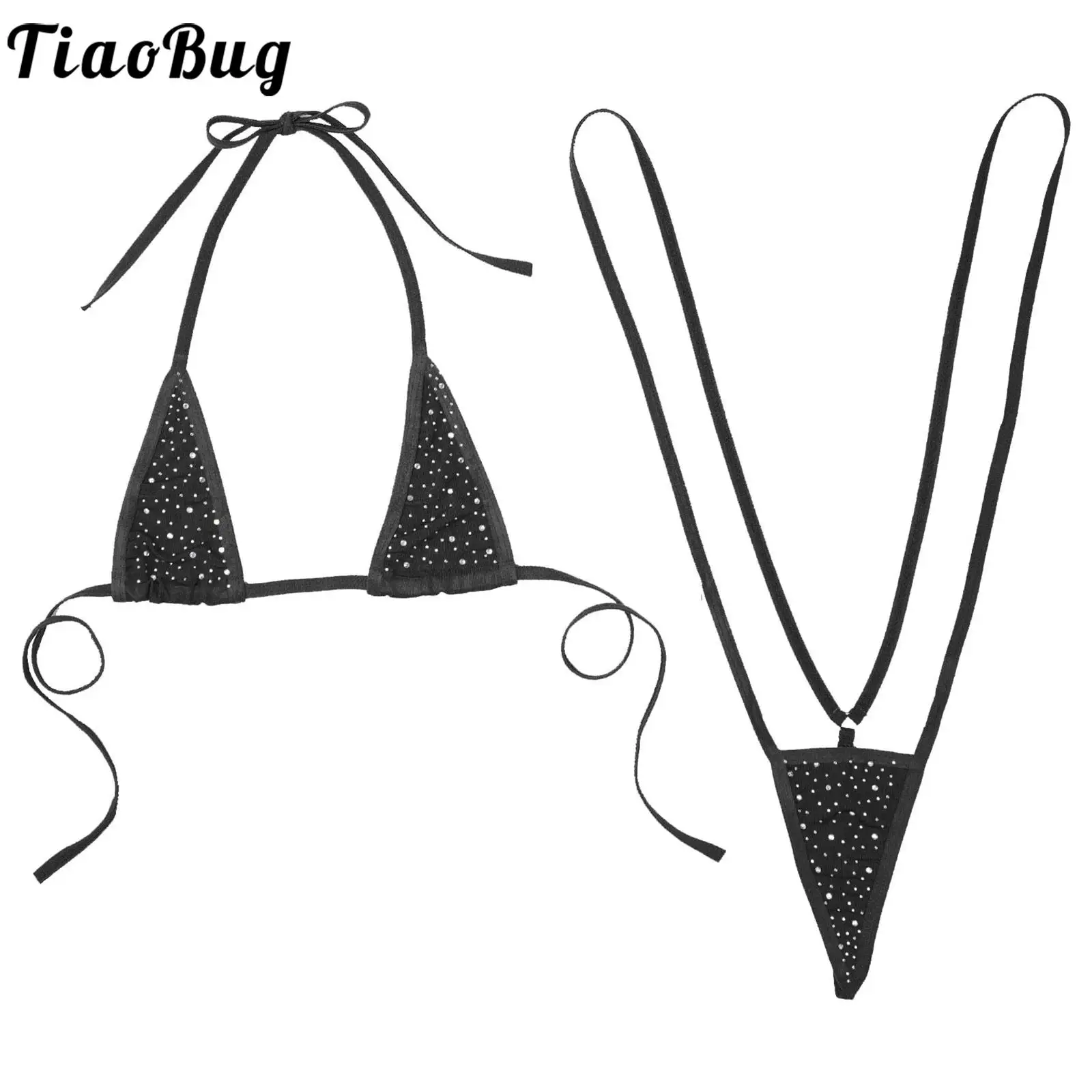 Women Swimming Swimsuit Lingerie Suit Lace-up Halter Neck Bra Tops with Sling Shot Bodysuit Sexy Swimwear Sunbathing Bikini Set