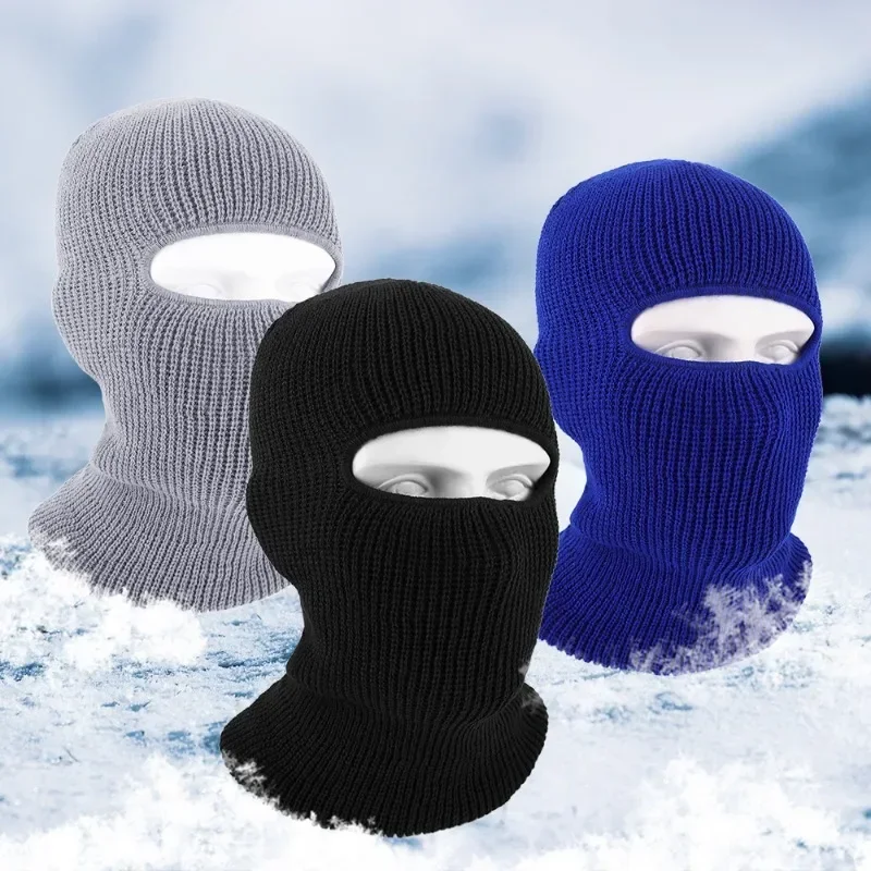 Winter Knitted Full Beanies Balaclava Hat Outdoors Men Women Sport Cycling Skiing Cap Black Warm Cold-proof Plush Knitted Masks