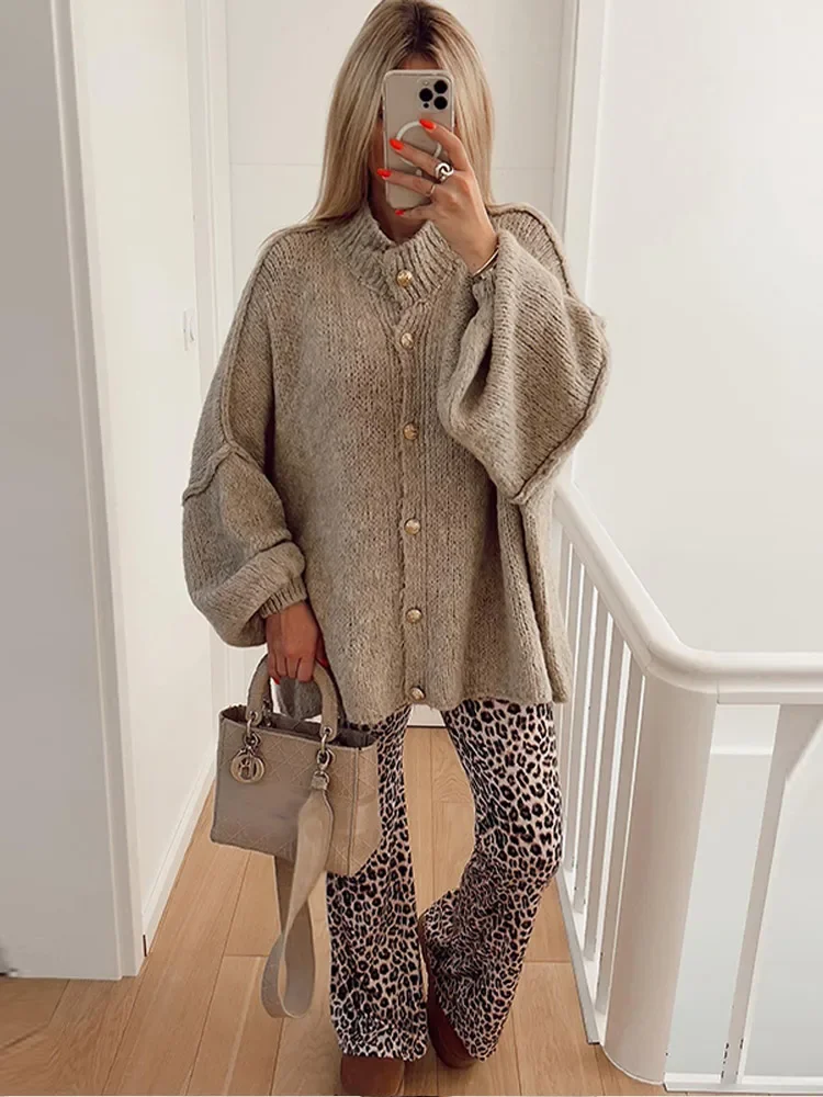 Casual Single Breasted Cardigan Women Loose Long Sleeve O-neck Oversize Sweaters 2024 Spring Office Female All-match Top