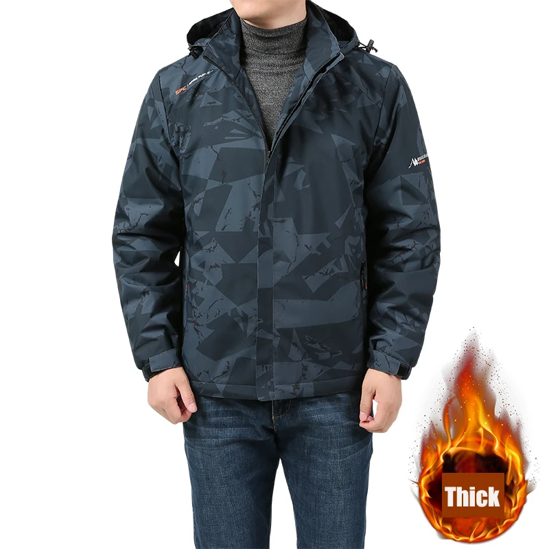 2023 Hooded Hiking Cycling Jacket Men Thick Warm Outdoor Bomber Jackets Waterproof Windbreaker Casual Cargo Jackets Mens Coats