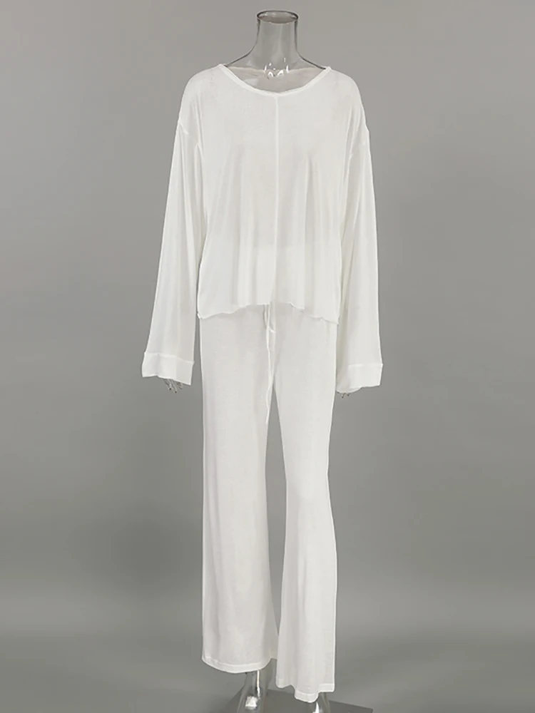 Restve Loose Pamas new 2025 For Women 2 Piece Sets White Long Sleeve O Neck Sleepwear Female Trouser Suits Spring Casual Nightwear