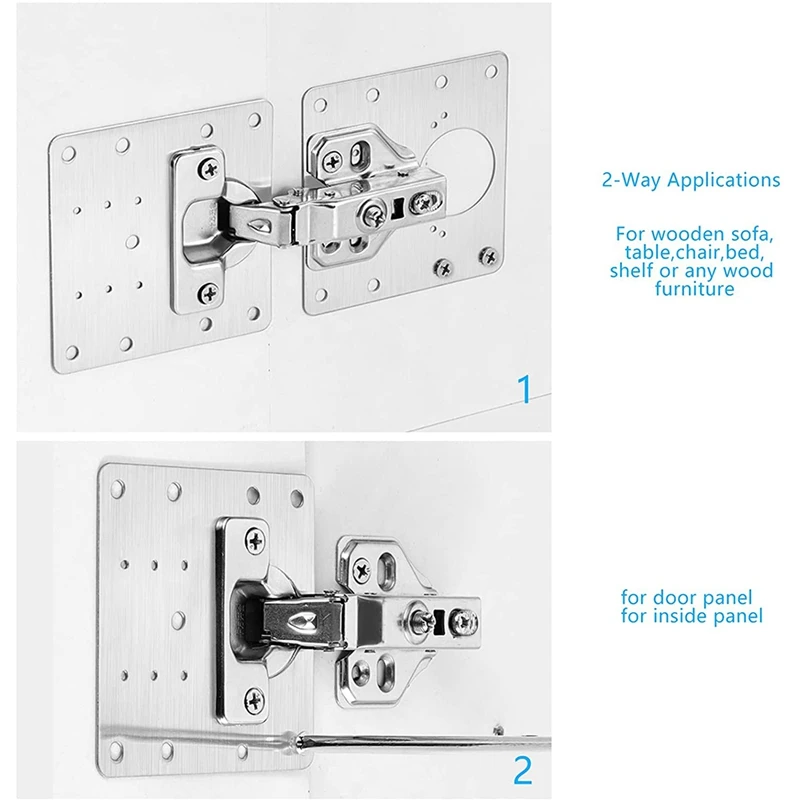 New Cabinet Repair Kit Kitchen Cupboard Door Hinge Mounting Plate with Holes Flat Fixing Brace Brackets