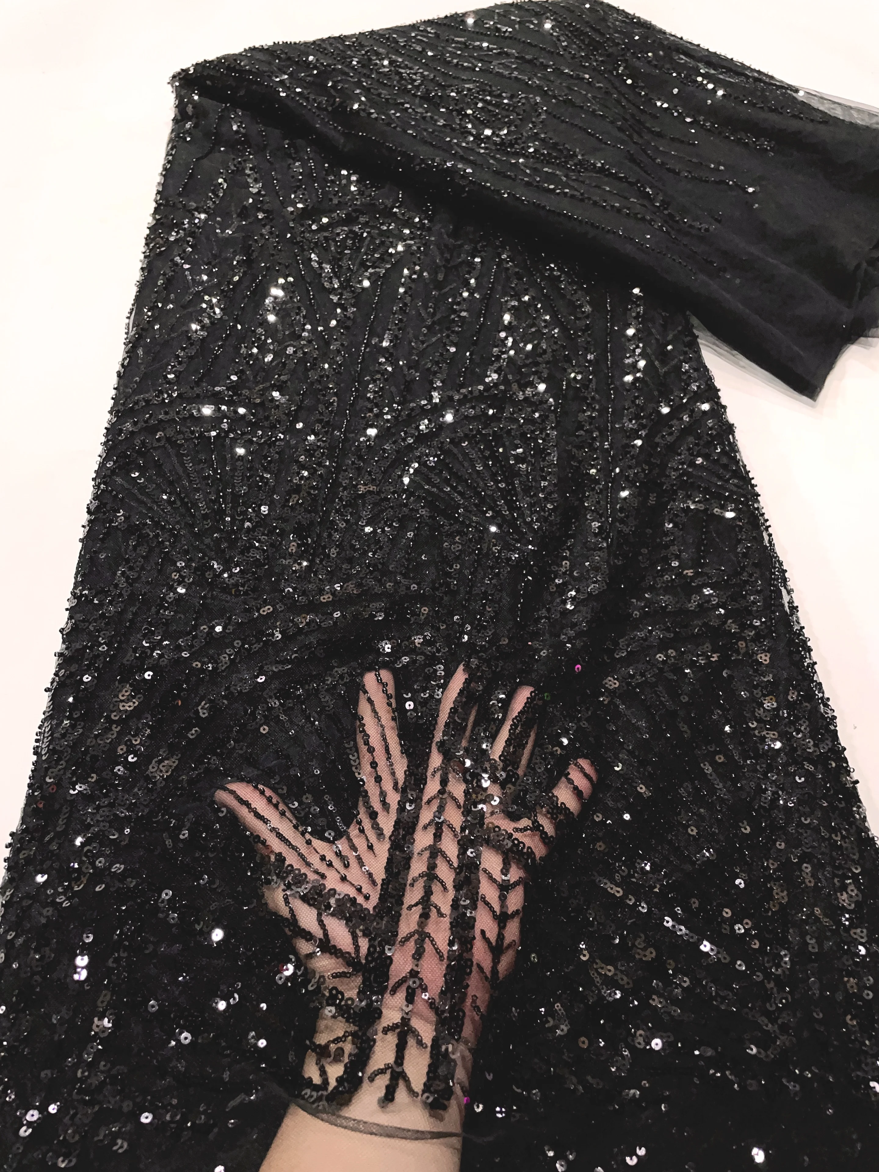 Sequence African Lace Fabric 5 Yards Embroiderd Nigerian Lace Fabric 2023 High Quality Laces Groom Tulle French Lace For Drees