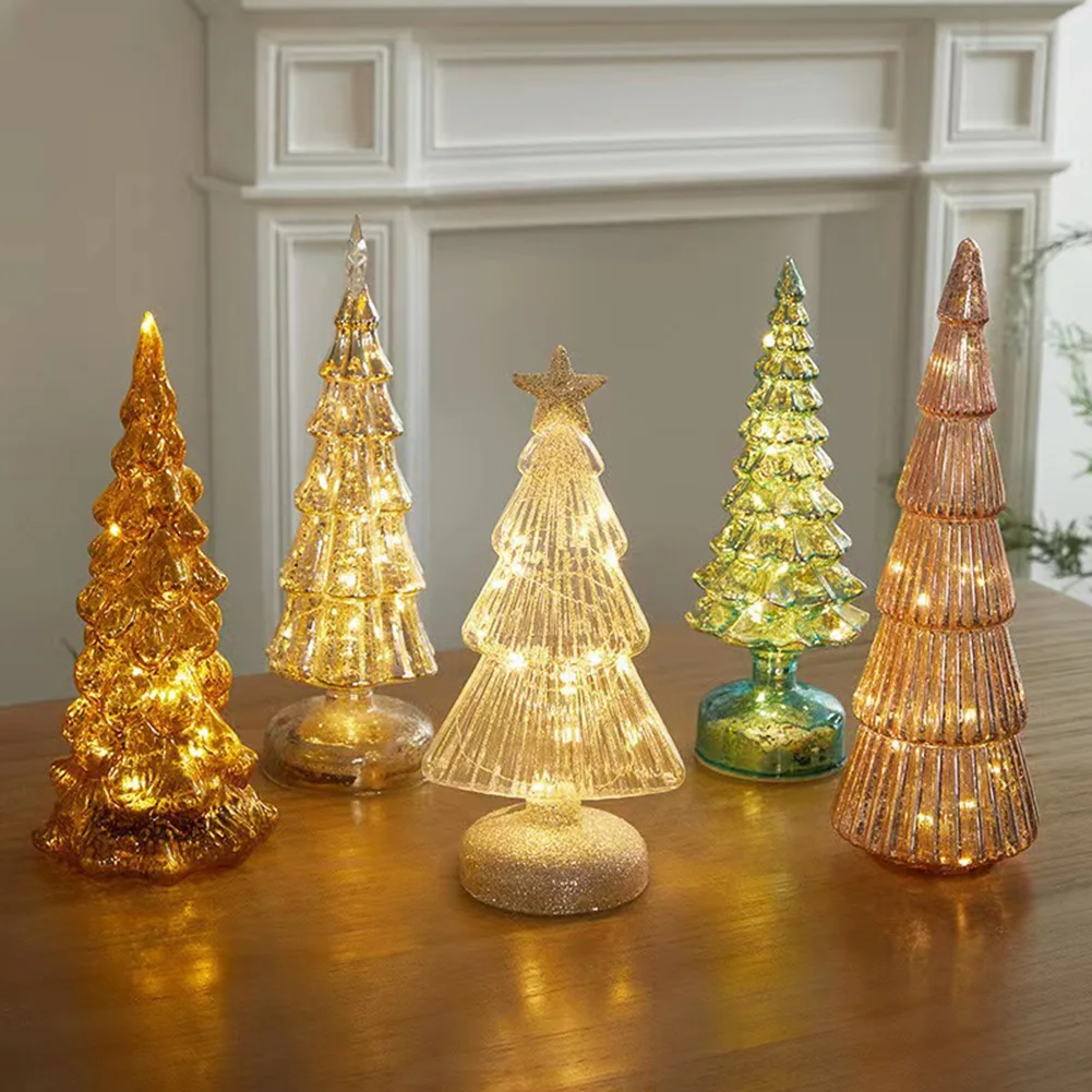 NEW 2025 Christmas Tree Glass Night Light for Home Xmas Romantic Holiday Atmosphere Arbol De Navidad Ornaments LED Luminou new Decor New