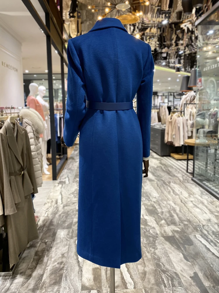 IEQJ High-end Design Double Breasted new Woolen Coat For Women Notched Neck Long Sleeve Vintage Overcoat 2023 New 2025 Clothing 3WQ8538