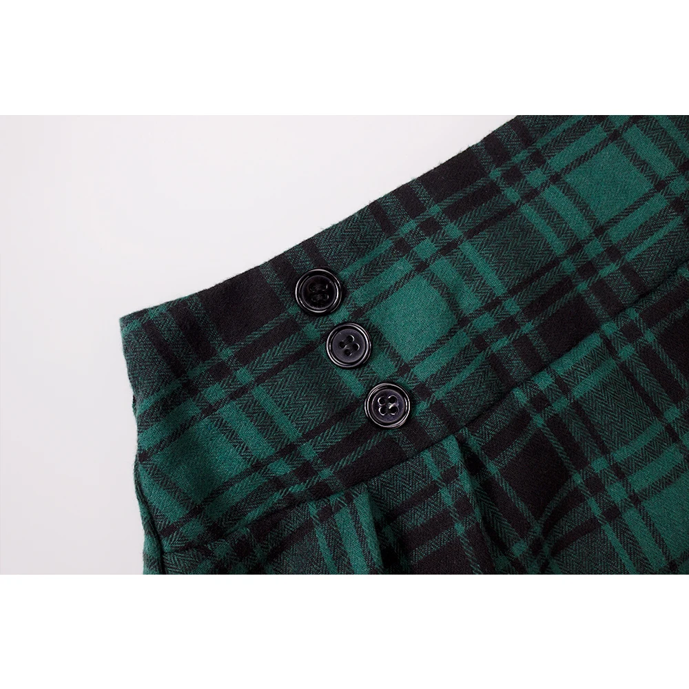 SISHION 2023 Autumn New A Line Swing Buttons Long Midi Vintage Skirt SS0037 Red Green High Waist Plaid Skirts for Women Jupe