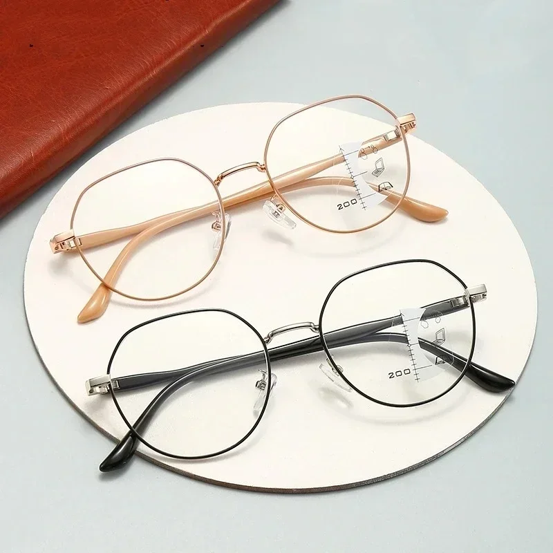 d Glasses Reading Style New Multifocal Women Round Frame Near and Far Eyeglasses Men Ladies Vintage Diopter Presbyopia