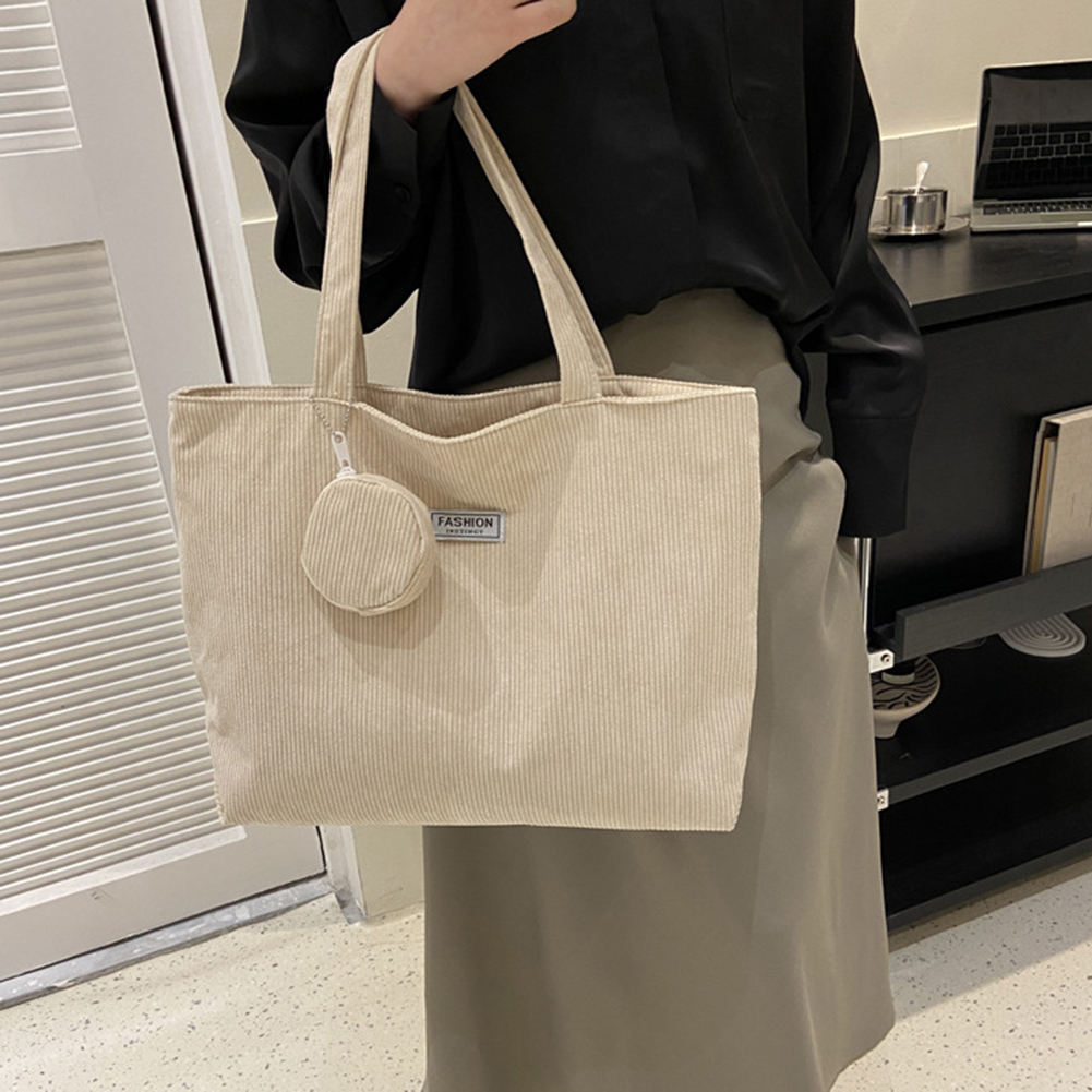 Women Corduroy Tote Handbag Zipper Top Handle Bag Foldable Lightweight Handbag with Coin Bag Large Capacity Versatile Sling Bag