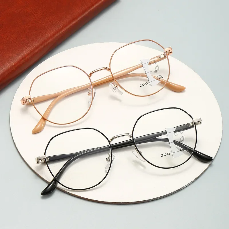 Luxury Progressive Multifocal Reading Glasses Women Antiblue Light Presbyopia Ultralight Metal Frame Near Far Sighted Eyeglasses