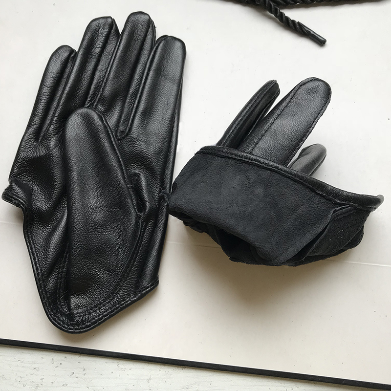 Sunscreen Gloves Women's Single Genuine Leather Half-palm Gloves Real Sheepskin Stage Show Driving gloves No Lining Girl's gloves