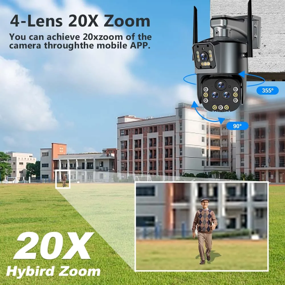 16MP 8K WiFi Surveillance Camera Outdoor 20X Zoom Security Camera Four Lens Dual Screen CCTV Mini 4K 8MP Video WiFi IP Camera