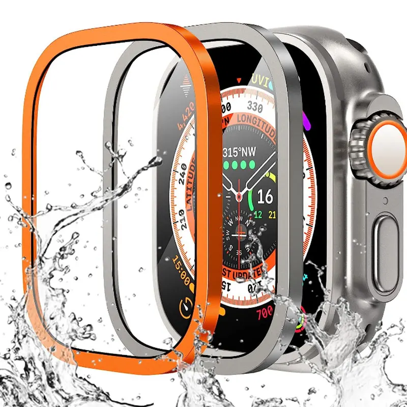 for Apple Watch Ultra mm Cover Metal Case Tempered Glass Screen Protector Waterproof Protective Bumper iWatch Clear Film