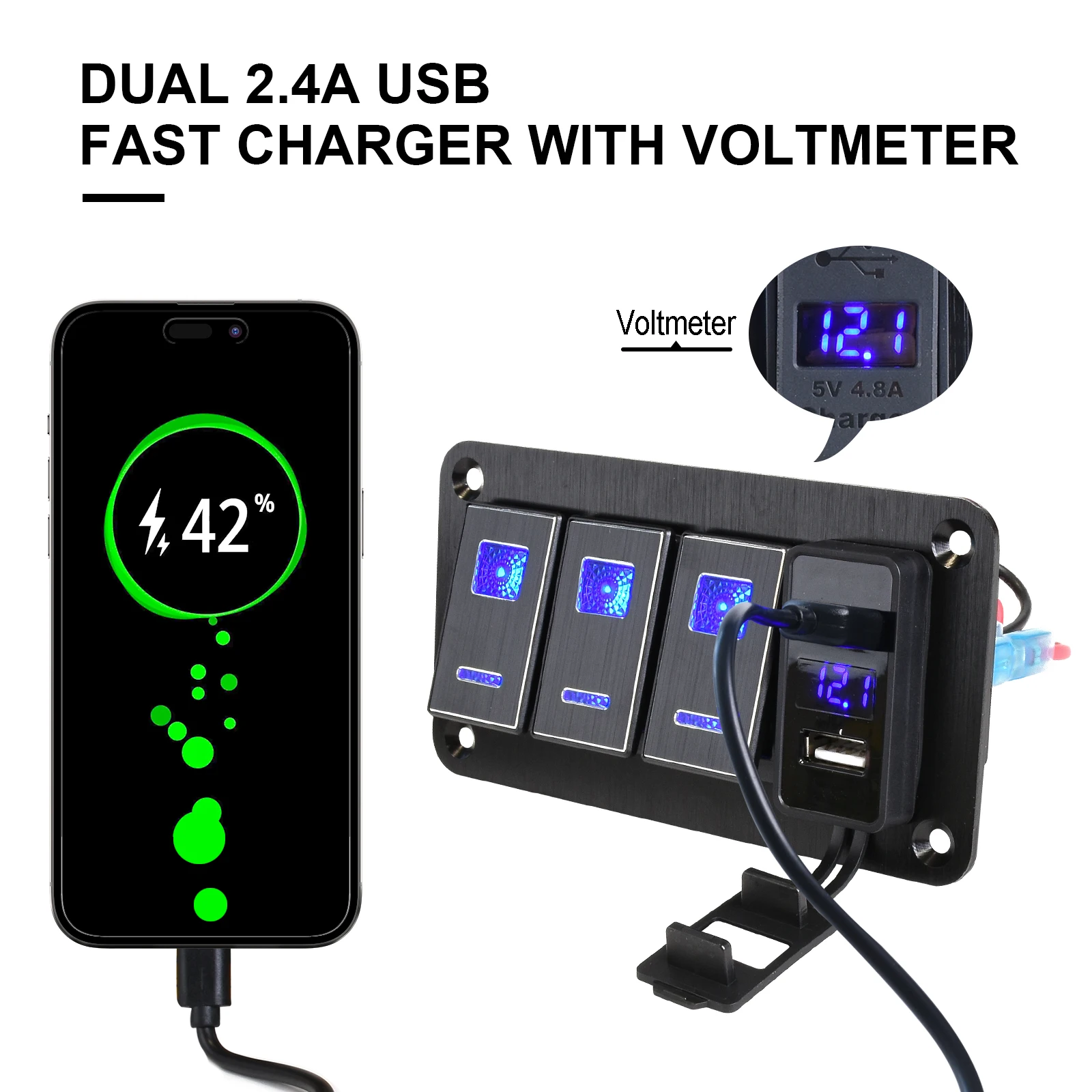 7gang toggle panel Dual USB car marine LED rocker switch 12V24V waterproof digital voltmeter suitable for camper truck RV