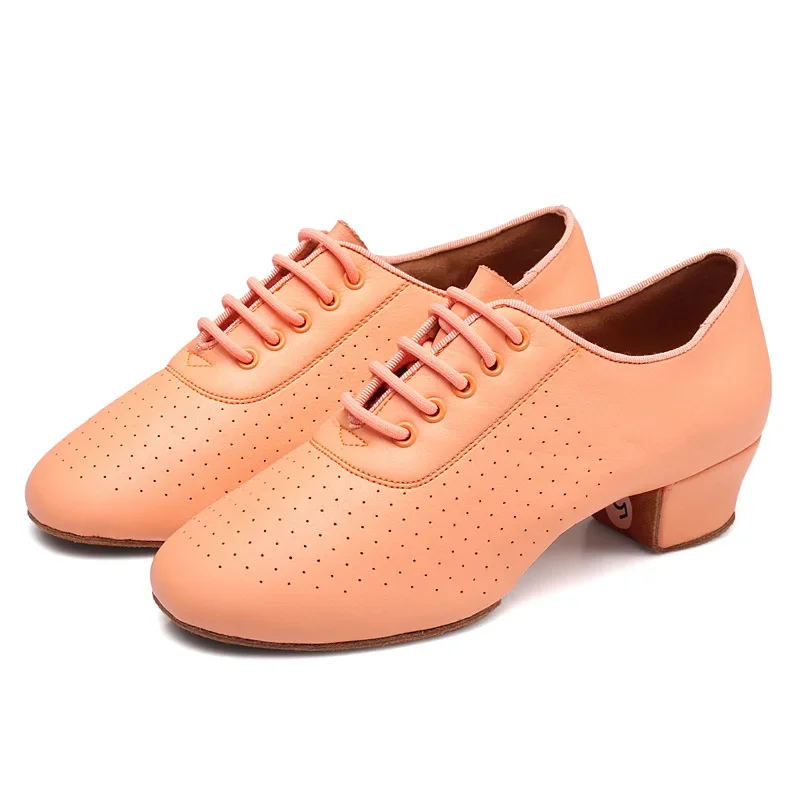 New Arrival Cowhide Latin Dance 2025 Shoes for Women 5cm High Heel Ballroom Dance Shoes Orange Pink Purple new Girls Dancing Shoes