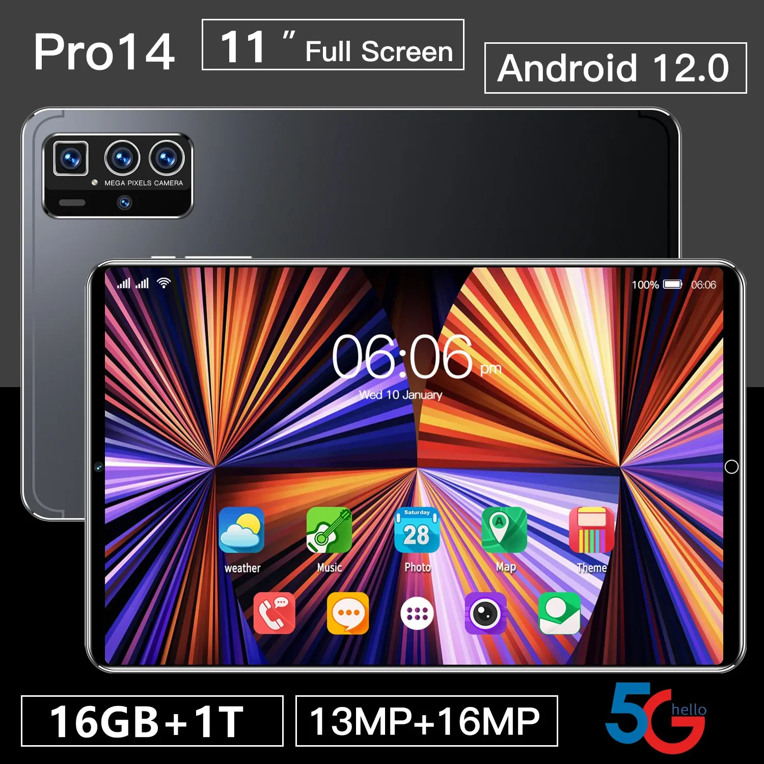 NEW 11 Inch Android12 16GB 1T Dual SIM 5G Phone call 10 Core Bluetooth Network GPS WPS Tablet PC