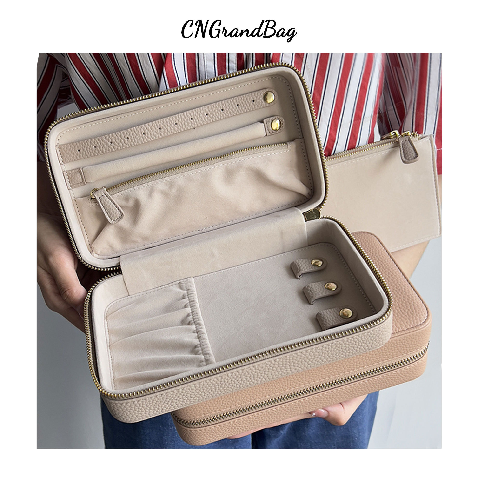 Custom Name Pebble Leather Medium Travel Jewelry Box Foil Embossed Jewelry Storage Box Jewelry Bag Stud Necklace Storage