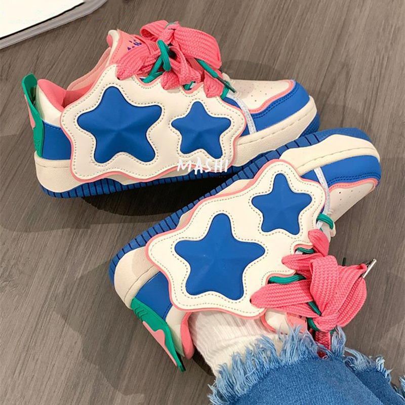 Women Platform Sneakers Star Design Sports Shoes Lace Up Comfortable Shoes Casual Outdoor Running Tennis Sneakers Female 35-40