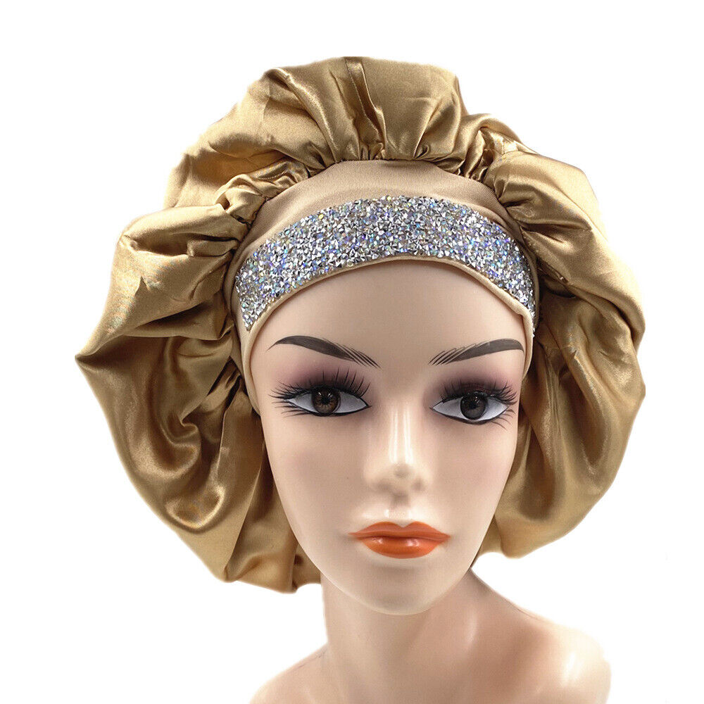 Glitter 2025 Rhinestone Wide Band Turban Women Hair new Cover Satin Night Sleep Cap Bonnet Head Scarf Headwrap African Hat