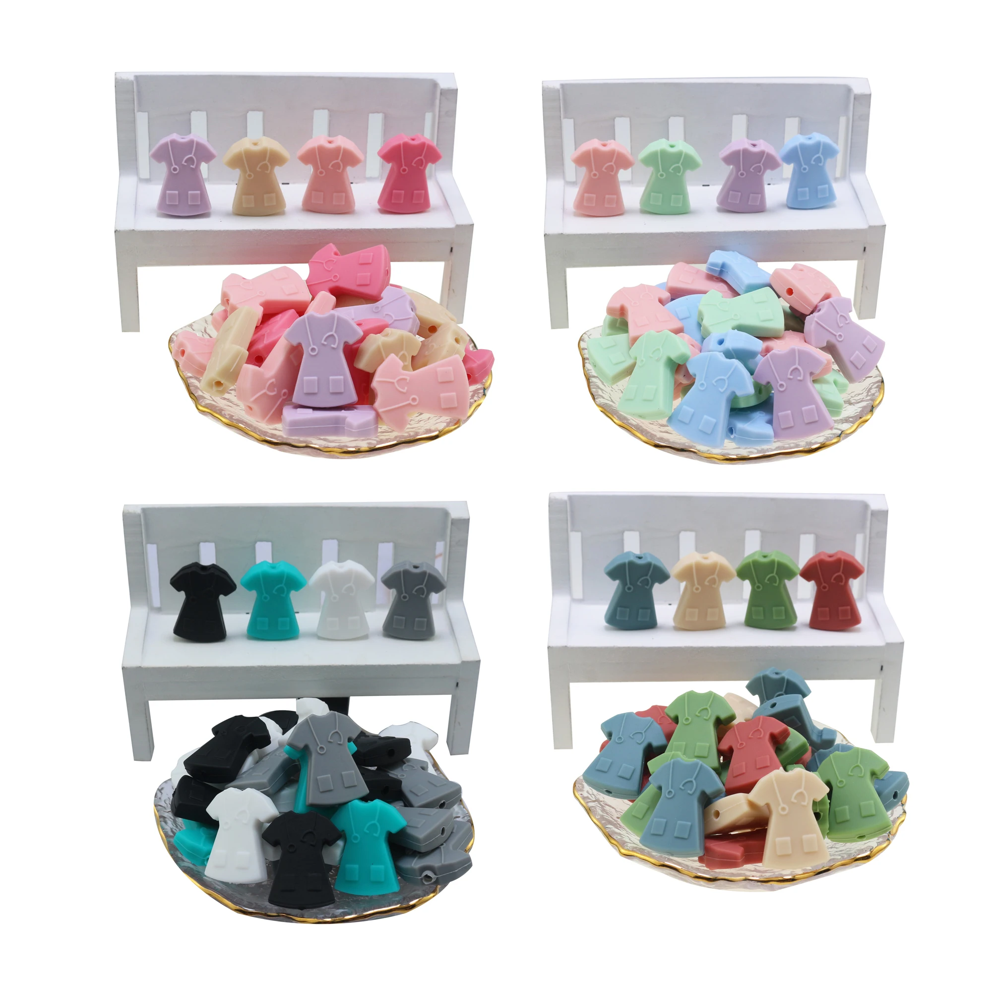 10/20Pcs Doctor Nurse Focal Shirt Silicone Beads T-Shirt Scrub DIY Teether Teething Pearl Ball For Jewelry Chew Necklaces Making