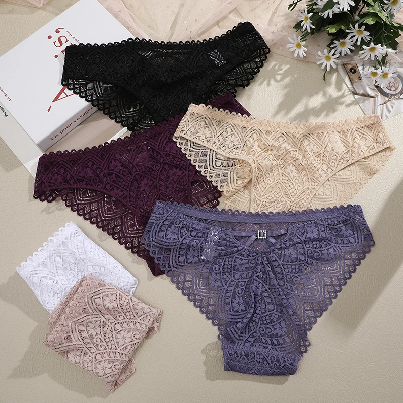FINETOO Women Lace Underpants Panties Sexy Hollow Out Rhie Cross Belt Briefs Low-Waist ral Transparent gerie S-XL