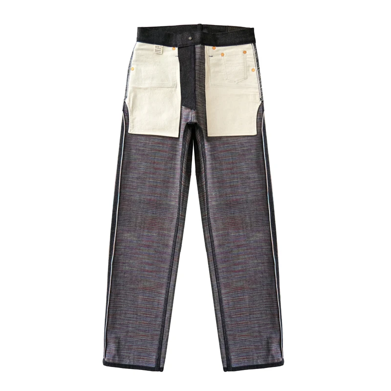 SAUCE ZHAN Mens Jeans Double-sided Rainbow Dyeing Sanforized Selvedge Denim Jeans Rainbow Regular Fit 14.5 Oz
