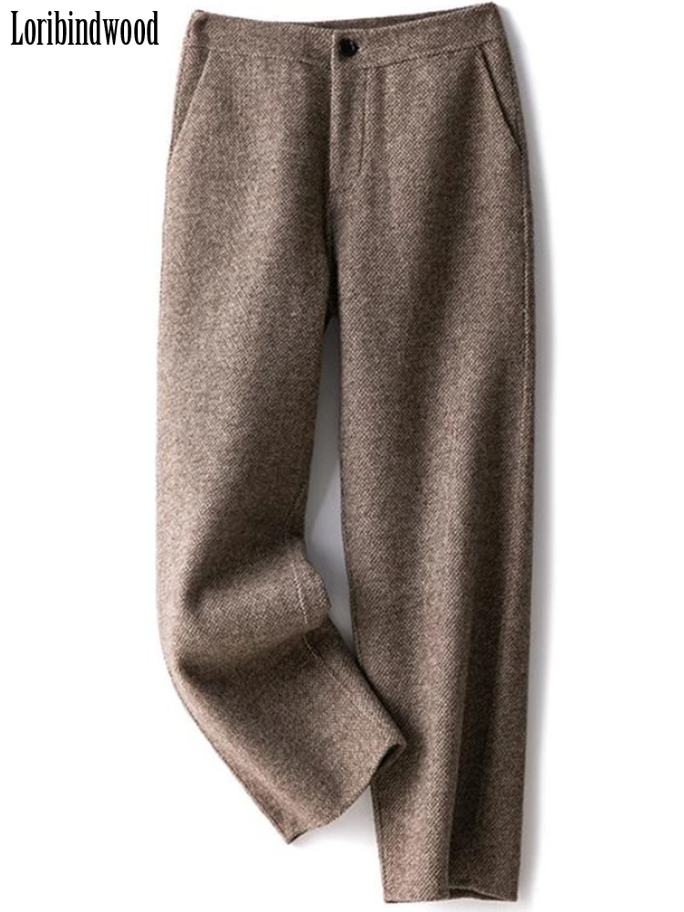 Loribindwood Woolen Pipe Pants Women 2023 Autumn and Winter 2025 Loose Straight High Waist Tweed Casual Nine Points new Radish Trousers