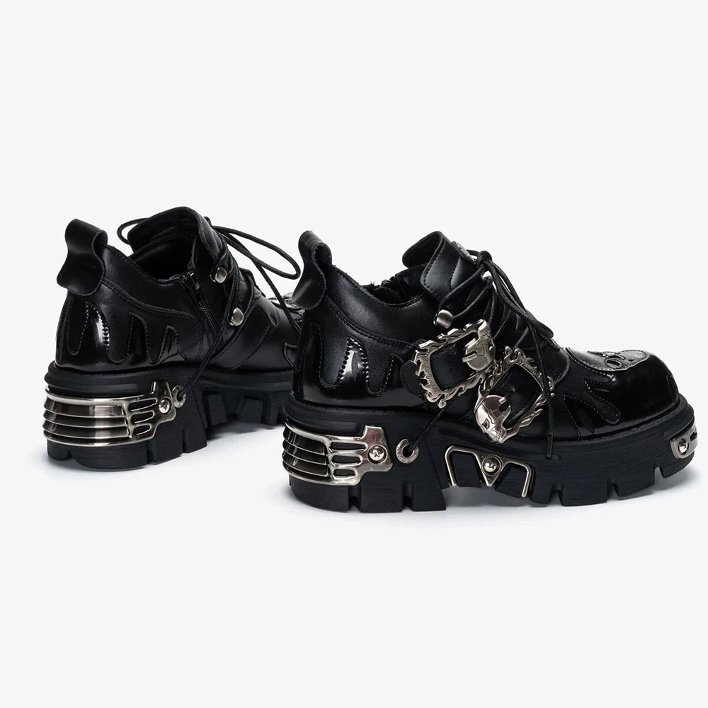 2023 Men and Women Vintage Rock Couple Shoes New Dark Punk Leather Retro 2025 Boots Metal new Niche Design Unisex Single Platform Shoes