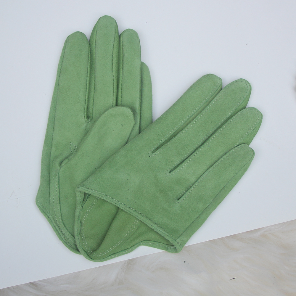 Women's Suede Leather Gloves with Half Palm Design - Super Soft Sheepskin Material